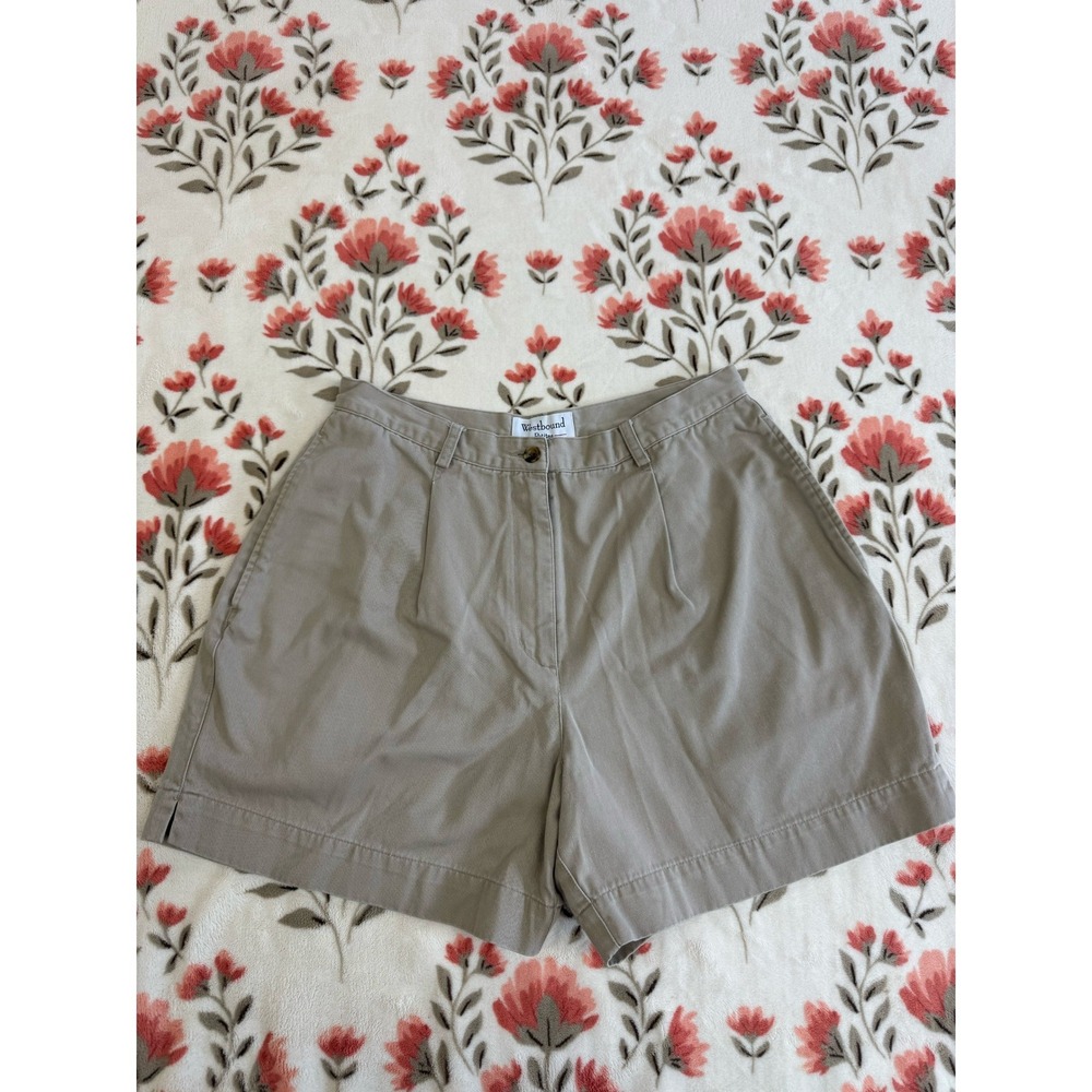 Westbound Petites Khaki Tan Pleated Chino Shorts 100% Cotton Size 12P Vintage